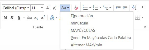 cambiar letra en word mayusculas a minusculas