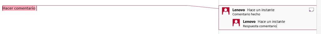 comentario en Word