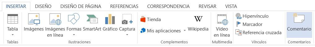 comentario en Word