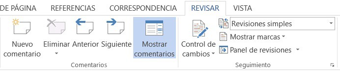 comentario en Word
