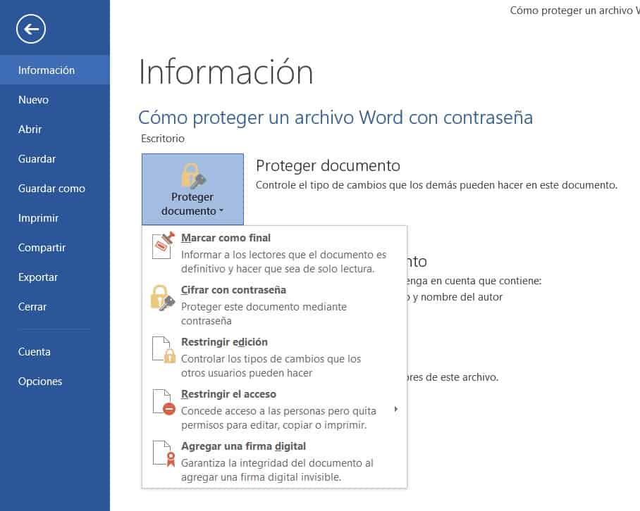 proteger un archivo Word con contraseña